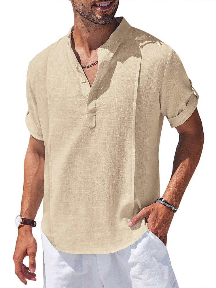 Soft Linen Blend Henley Shirt (US Only) Shirts coofandy Khaki S 