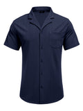 Leisure Wrinkle Free Cuban Shirt (US Only) Sets coofandy Navy Blue S