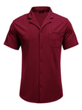 Leisure Wrinkle Free Cuban Shirt (US Only) Sets coofandy Red S