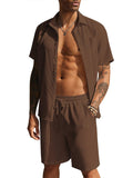 Casual Waffle Shirt Holiday Set (US Only) Sets coofandy Brown S