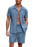 Soft Linen Blend Shirt Set (US Only) Beach Sets coofandy Blue S