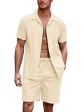 Soft Linen Blend Shirt Set (US Only) Beach Sets coofandy Light Khaki S
