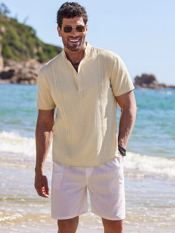 Casual Solid Cotton Henley Shirt (US Only) Shirts coofandy