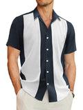 Contrast Stripe Bowling Shirt (US Only) Shirts coofandy Navy Blue S