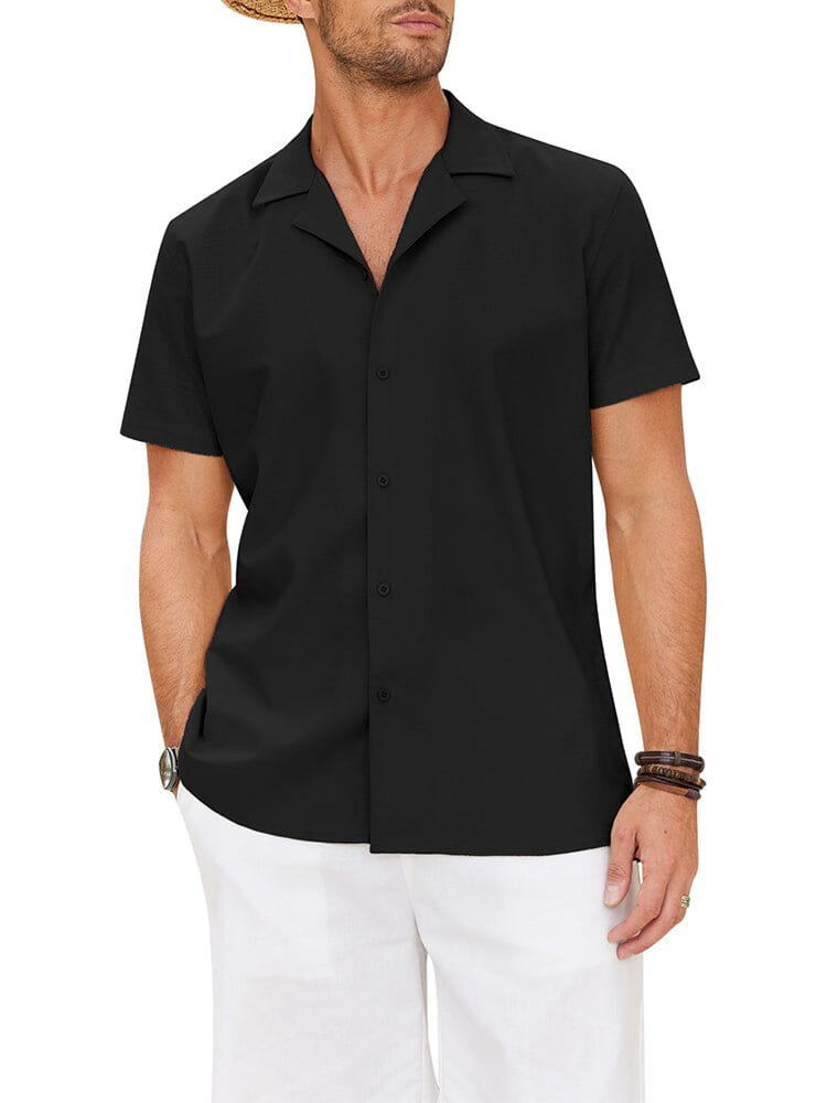 Cozy Linen Blend Lapel Shirt (US Only) Shirts coofandy Black S 
