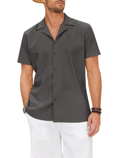 Cozy Linen Blend Lapel Shirt (US Only) Shirts coofandy Dark Grey S 