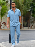 Casual Loose Fit Shirt Sets (US Only) Sets coofandy Blue S
