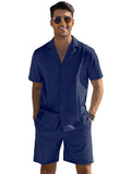 Casual Solid Beach Outfits Set (US Only) Sets coofandy Navy Blue S