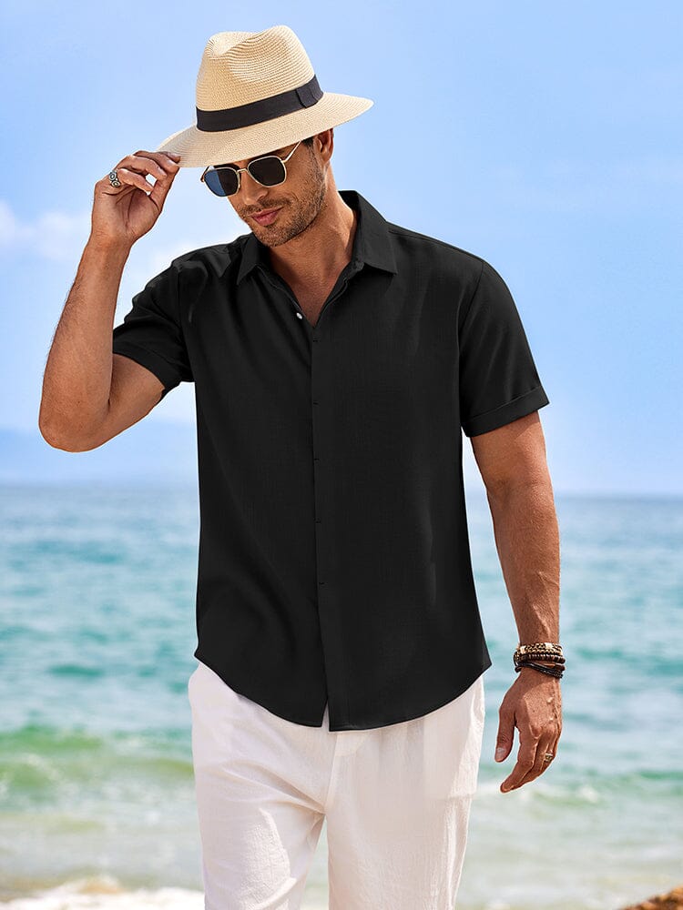 Casual Linen Skin-friendly Shirts (US Only) Shirts coofandy Black S 
