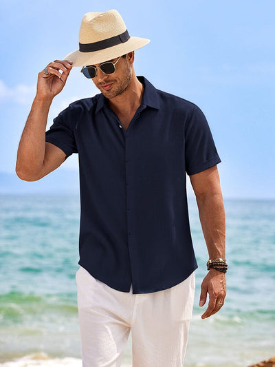 Casual Linen Skin-friendly Shirts (US Only) Shirts coofandy Navy Blue S 
