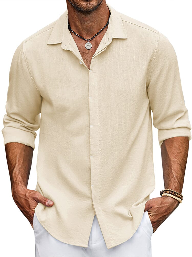 Classic Fit Long Sleeve Button Shirt (US Only) Shirts coofandy Beige S 