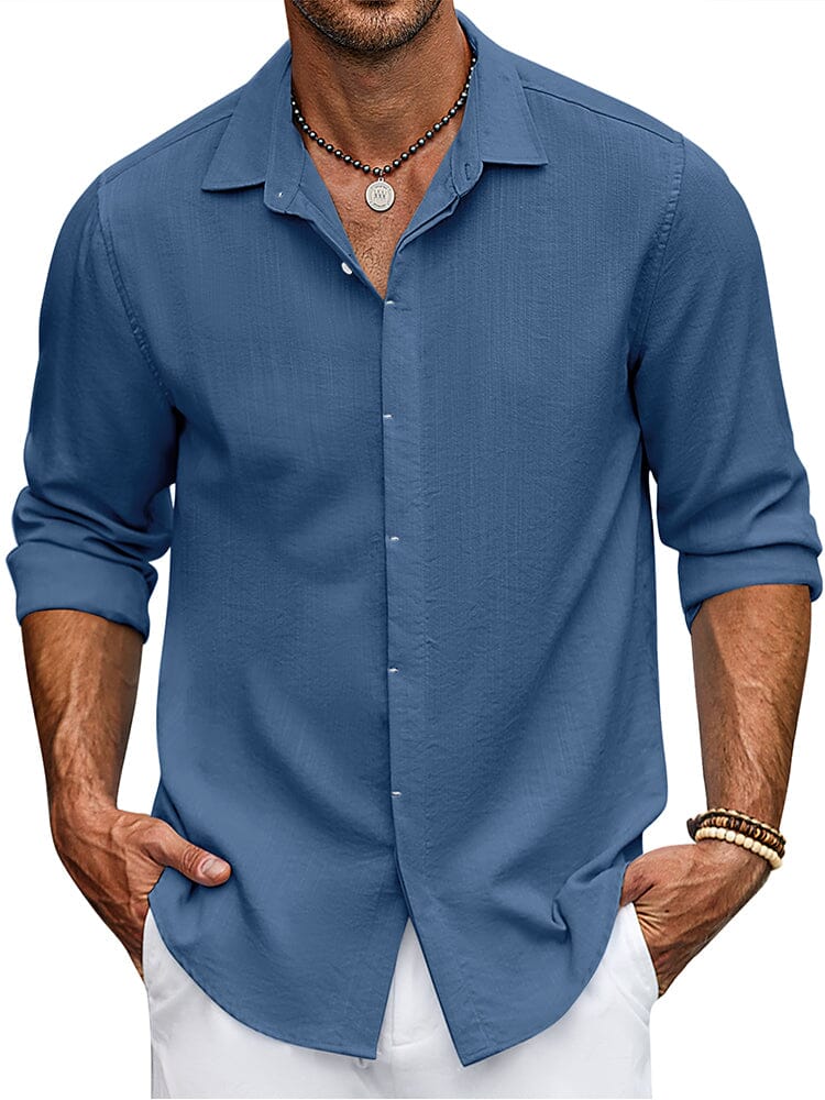 Classic Fit Long Sleeve Button Shirt (US Only) Shirts coofandy Denim Blue S 