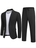 Casual Linen Blend 2-Piece Suit Sets (US Only) Suit Set coofandy Black S