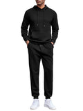 Waffle 2-Piece Hoodie Jogging Set (US Only) Sports Set coofandy Black S