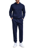 Waffle 2-Piece Hoodie Jogging Set (US Only) Sports Set coofandy Navy Blue S
