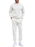 Waffle 2-Piece Hoodie Jogging Set (US Only) Sports Set coofandy White S