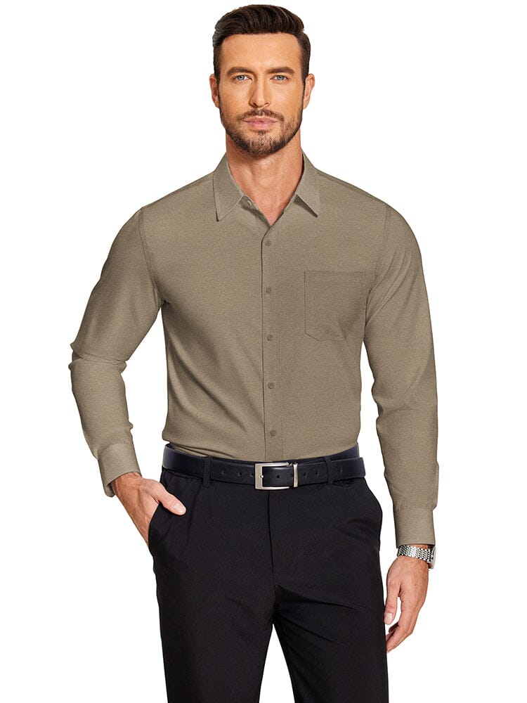 Classic Slim Fit Dress Shirt (US Only) Shirts & Polos coofandy Khaki S 