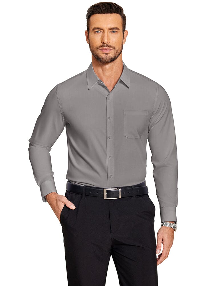 Classic Slim Fit Dress Shirt (US Only) Shirts & Polos coofandy Light Grey S 