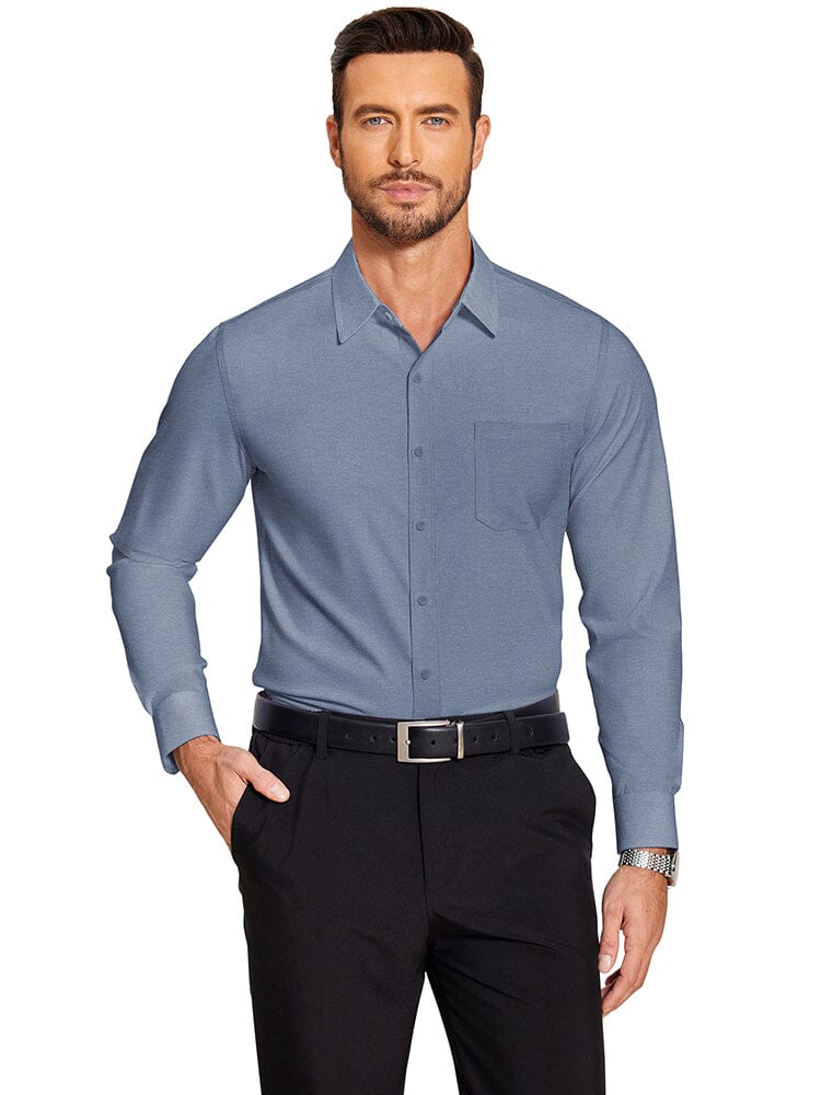 Classic Slim Fit Dress Shirt (US Only) Shirts & Polos coofandy Denim Blue S 