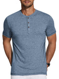 Casual Basic Solid Henley Shirt (US Only) Shirts coofandy Clear Blue S