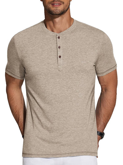 Casual Basic Solid Henley Shirt (US Only) Shirts coofandy Khaki S 