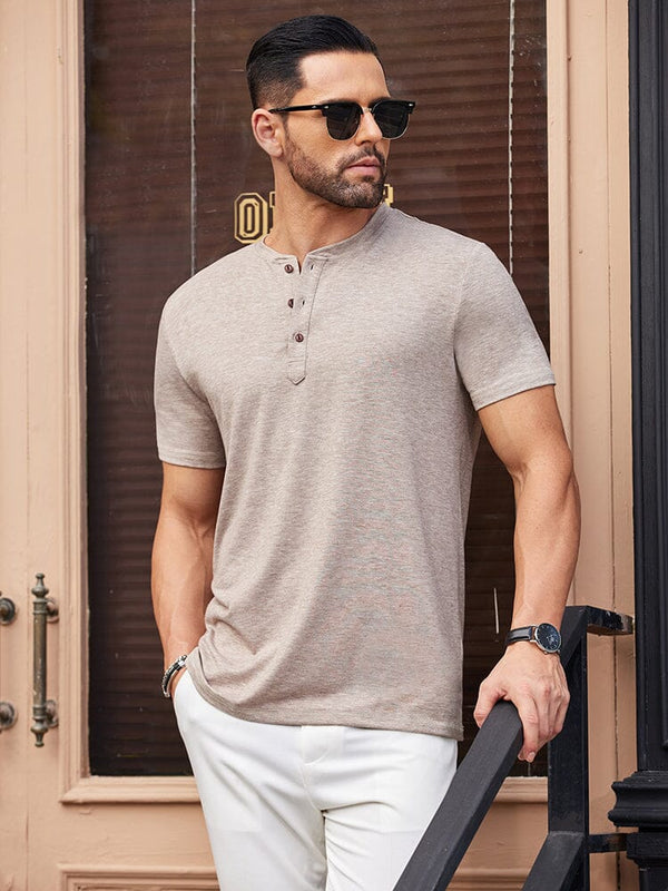 Casual Basic Solid Henley Shirt (US Only) Shirts coofandy