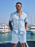 Vintage Knit Shirt Shorts Set (US Only) Beach Sets coofandy Clear Blue S