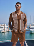 Vintage Knit Shirt Shorts Set (US Only) Beach Sets coofandy Brown S