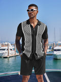 Vintage Knit Shirt Shorts Set (US Only) Beach Sets coofandy Black S