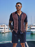 Vintage Knit Shirt Shorts Set (US Only) Beach Sets coofandy Navy Blue S