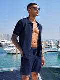 Casual Knit 2-Piece Outfits Sets coofandy Navy Blue S