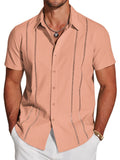 Casual Button Down Cuban Guayabera Shirt (US Only) Shirts coofandy Pink S