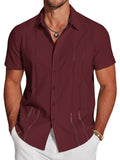 Casual Button Down Cuban Guayabera Shirt (US Only) Shirts coofandy Wine Red S