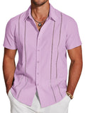 Casual Button Down Cuban Guayabera Shirt (US Only) Shirts coofandy Purple S