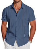 Casual Button Down Cuban Guayabera Shirt (US Only) Shirts coofandy Dark Blue S