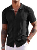Casual Breathable Knit Beach Shirt Shirts coofandy Black S