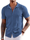 Casual Breathable Knit Beach Shirt Shirts coofandy Denim Blue S