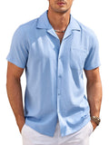 Casual Vacation Cuban Shirt Shirts coofandy Clear Blue S