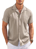 Casual Vacation Cuban Shirt Shirts coofandy Khaki S