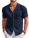 Breathable Fashion Hollow Knit Shirt (US Only) Shirts coofandy Navy Blue S
