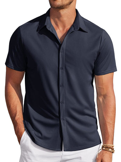 Casual Wrinkle Free Stretch Shirt (US Only) Shirts coofandy Navy Blue S 