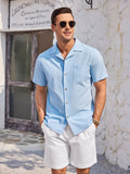 100% Cotton Short Sleeve Beach Shirt (US Only) Shirts & Polos coofandy Clear Blue S