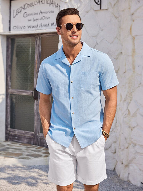 100% Cotton Short Sleeve Beach Shirt (US Only) Shirts & Polos coofandy Clear Blue S