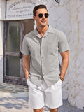 100% Cotton Short Sleeve Beach Shirt (US Only) Shirts & Polos coofandy Grey S