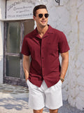 100% Cotton Short Sleeve Beach Shirt (US Only) Shirts & Polos coofandy Wine Red S