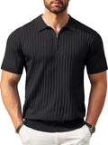 Casual Stretch Ribbed Knit Polo Shirt (US Only) Shirts coofandy Black S