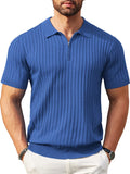 Casual Stretch Ribbed Knit Polo Shirt (US Only) Shirts coofandy Blue S