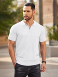 Casual Stretch Ribbed Knit Polo Shirt (US Only) Shirts coofandy