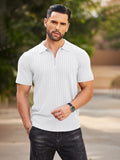 Casual Stretch Ribbed Knit Polo Shirt (US Only) Shirts coofandy