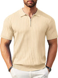 Casual Stretch Ribbed Knit Polo Shirt (US Only) Shirts coofandy Beige S
